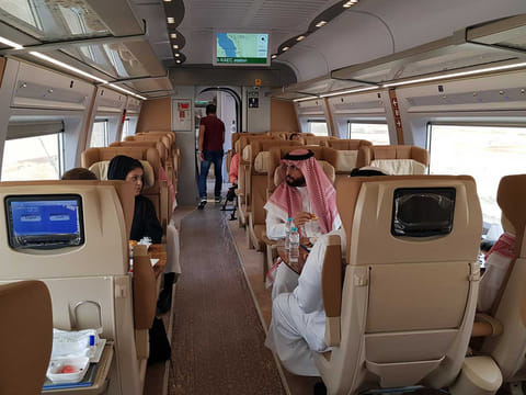 Saudi people are seen inside on the Haramain speed train in Jeddah, Saudi Arabia September 18, 2018.