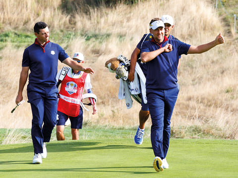 Team Europe’s Rory McIlroy and Ian Poulter 