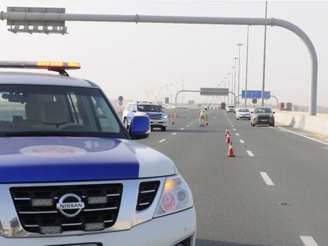 Abu Dhabi police blocking a section of a road. Photo for illustrative purposes only