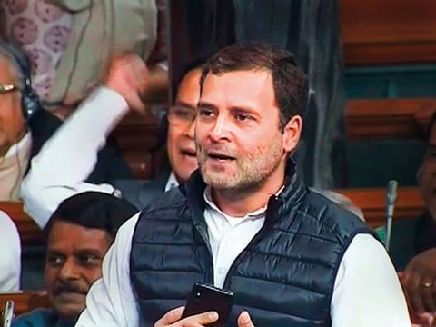 Congress President Rahul Gandhi in the Lok Sabha during debate on the Rafale issue in Parliament.