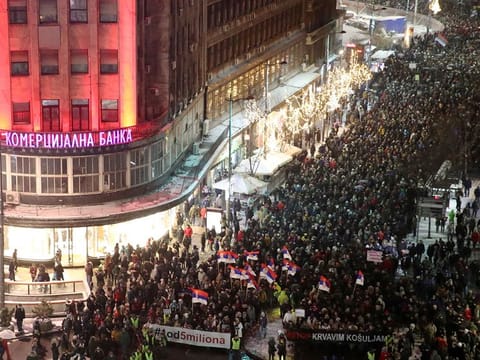 People attend an anti-government protest in Belgrade, Serbia, January 5, 2019. 