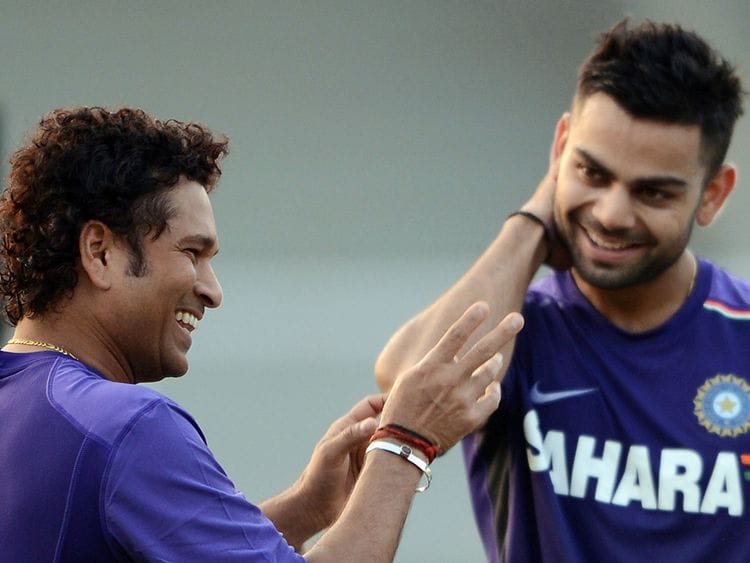 Sachin Tendulkar with Virat Kohli