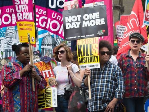 Thousands on demonstration protesting the Tory governments on going austerity cuts. -
