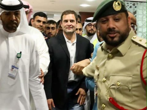 Rahul Gandhi arrives at Dubai Airport terminal 3.
