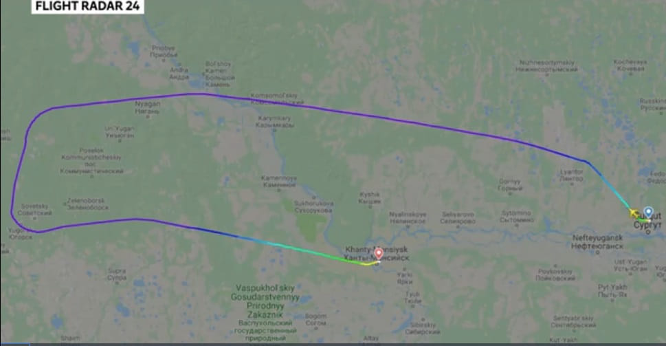 Flight path of the hijacked Aeroflot 0909