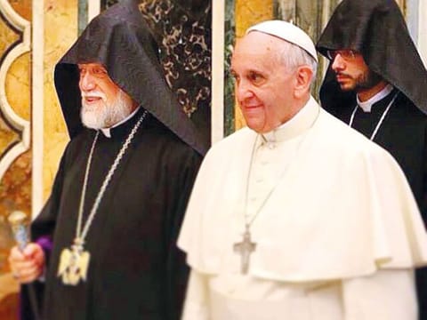 Bishop Mesrob Sarkissian attended meetings with the pope in the Vatican in 2014 and in Armenia in 2016.