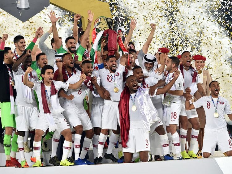 The Qatar team celebrate with their maiden AFC Asian Cup