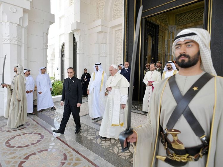 Pope Francis attends a welcome ceremony