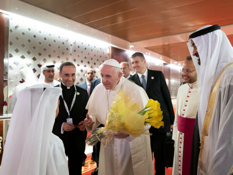 Pope Francis, head of the Roman Catholic Church, arrived last Monday and was greeted by His Highness Shaikh Mohammad Bin Zayed Al Nahyan, Crown Prince of Abu Dhabi and Deputy Supreme Commander of the UAE Armed Forces.