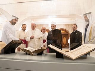 Pope Francis, Grand Imam view Louvre Abu Dhabi collection during historic visit