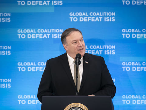 Mike Pompeo, US secretary of state, speaks during the Global Coalition to Defeat ISIS meeting at the State Department in Washington, D.C., on Wednesday, February 6, 2019.