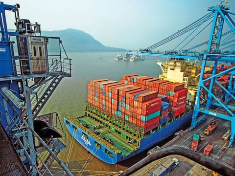 A container ship at the Jawaharlal Nehru Port in Navi Mumbai.