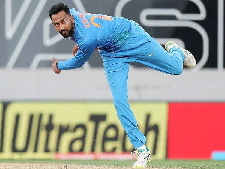 India's Krunal Pandya bowls