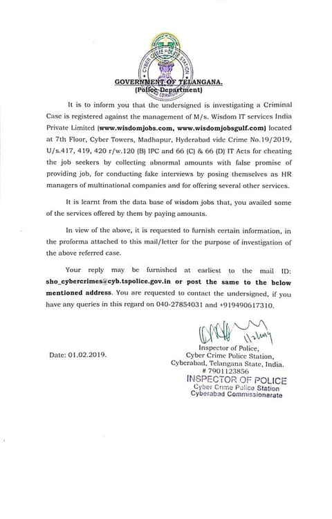 Indian police reach out to Wisdom Jobs victims