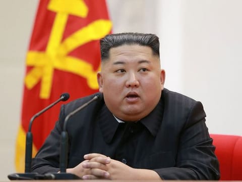 This picture taken on February 8, 2019 and released from North Korea's official Korean Central News Agency (KCNA) shows North Korea's leader Kim Jong Un delivering a speech during his visit at the Ministry of People's Armed Forces for the 71st founding anniversary of the Korean People's army in Pyongyang. 