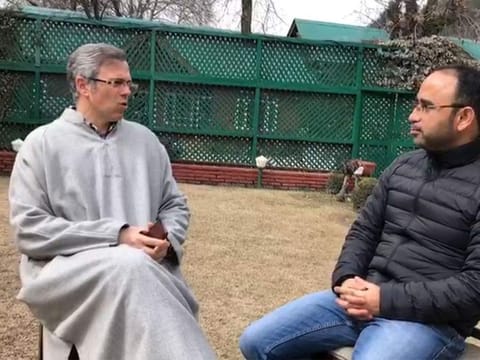Former chief minister of Jammu and Kashmir Omar Abdullah, left, during an interview with Gulf News
