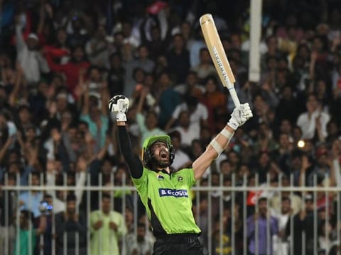 David Wiese, former South African allrounder, had been a journeyman in franchise cricket over the years. He is seen in jubilation after winning a match for Lahore Qalandars in PSL in Sharjah.