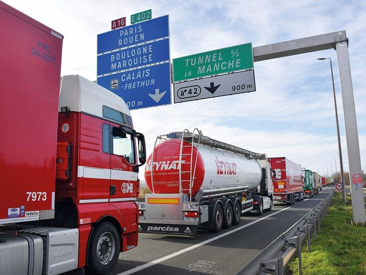 Trucks on the A16 highway between Dunkirk and Calais