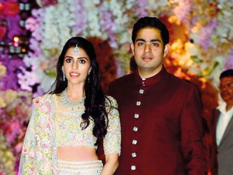 Akash Ambani with Shloka Mehta at their engagement party in Mumbai last year.