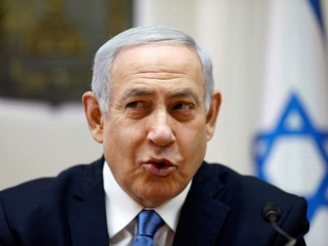 Israeli Prime Minister Benjamin Netanyahu speaks as he opens the weekly cabinet meeting at his Jerusalem office on March 10, 2019. 