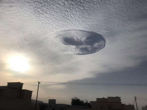 Also known as a hole punch cloud, the fallstreak hole is a large gap that can appear in cirrocumulus or altocumulus clouds.