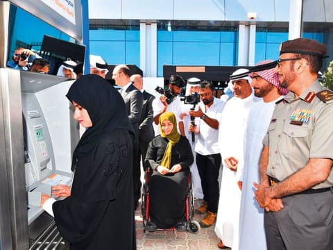 ATM for special needs at GDRFA Dubai in Al Jafliya . The ATM can be operated through voice-commands.