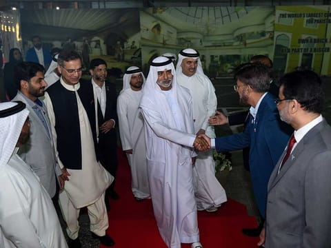 Shaikh Nahayan Mabarak Al Nahayan, UAE Minister of Tolerance, Moazzam Ahmad Khan, Ambassador of Pakistan to UAE, Ahmad Julfar, Director General of Community Development Authority and other dignitaries during The Pakistan Day celebration at Pakistan Association in Dubai.