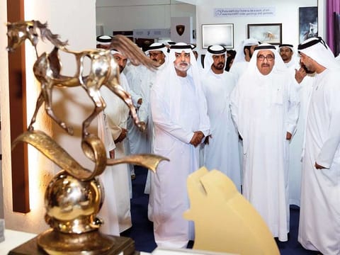 Shaikh Hamdan Bin Rashid Al Maktoum, Shaikh Ahmad Bin Rashid Al Maktoum, chairman of Emirates and Shaikh Nahayan Mabarak Al Nahayan, Minister of Tolerance, at the opening of the Dubai Horse Fair and Horse Show.