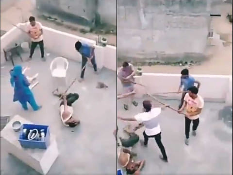 Screenshots of a mob lynching of members of a Muslim family in Bhondsi, Gurgaon, in India's Haryana state. The dispute apparently happened after a cricket ball hit someone.