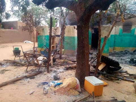The scene shortly after a violent attack which left at least 134 people dead and dozens more wounded, which according to witnesses was carried out by the ethnic Dogon militia who descended on Ogossogou village, Mali, early Saturday March 23, 2019.