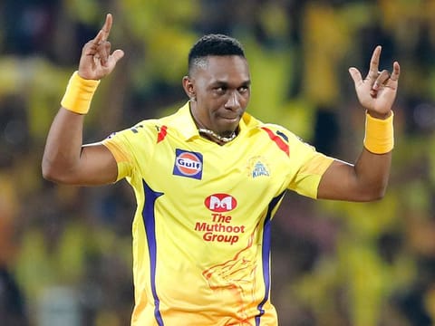 Chennai Super Kings’ Dwayne Bravo celebrates a dismissal.