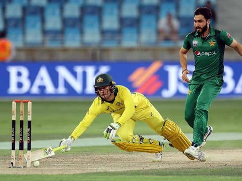 Australian cricketer Alex Carey dives during a match against Pakistan at Dubai International Stadium last year.