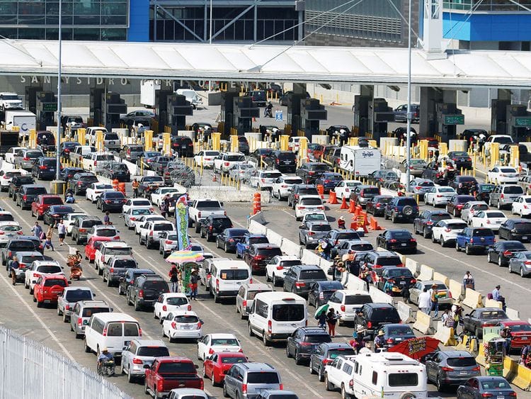 Cars queue up in multiple lines