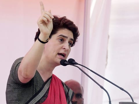 Priyanka Gandhi Vadra addresses supporters at a campaign stop on the outskirts of Ayodhya in Uttar Pradesh state on March 29, 2019.  