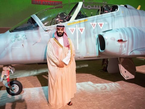 Crown Prince Mohammad launching the first Saudi-assembly Hawk jet 