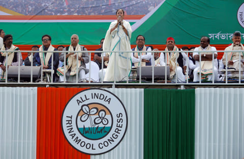 Mamata Banerjee, Chief Minister of the state of West Bengal, speaks during "United India" rally attended by the leaders of India's main opposition parties ahead of the general election, in Kolkata, India, January 19, 2019. 