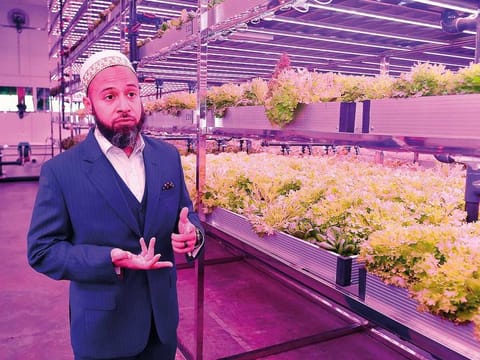 Mustafa Moiz, MD of UNS Hydroponic Farms, explains functioning and benefits of Hydroponic farms at the UNS Farms in Al Quoz.