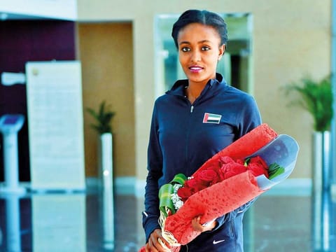 The UAE Athletics Federation team member Alia Saeed Mohammad at the GAYSW on June 11th, 2015. 