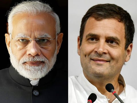 India's Prime Minister Narendra Modi and India's Congress Party president Rahul Gandhi. 