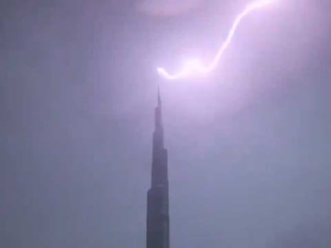 On Saturday night, the spire of the 828-metre-tall Burj Khalifa diverted lightning harmlessly into the ground.