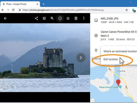 An undated handout screen grab shows how Google Photos allows you to manually add the location of a photo.