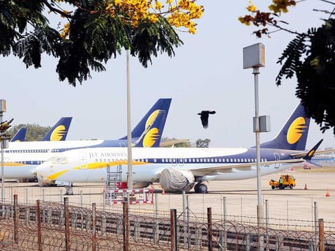 Jet Airways planes parked at Mumbai’s airport. 