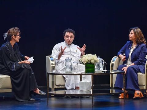 From left: Dr Hayat Shamsuddin, vice-President, arts & culture — Visitor Experience Division, Expo 2020 with Mohammad Fairouz and Maha Gargash talk about the opera in Dubai.