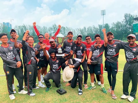 UAE Under-19 team celebrate  qualifying for the ICC Under-19 World Cup by emerging as the champions of the ICC Asia Under-19 World Cup qualifier in Kuala Lumpur.