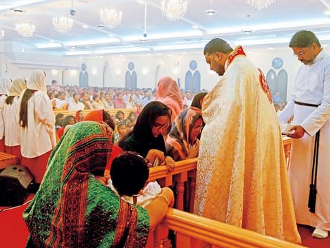 Christians attend the Easter Mass at the Dubai Mar Thoma Church on 20th April, 2019. 