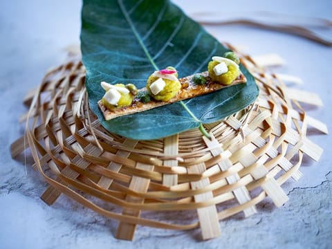 The deconstruction of a samosa is one of the many examples of molecular gastronomy available at Masala Library by Jiggs Kalra at JW Marriott Marquis Dubai