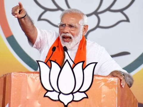 Prime Minister Narendra Modi addresses an election campaign rally in Bareilly, Saturday, April 20, 2019.