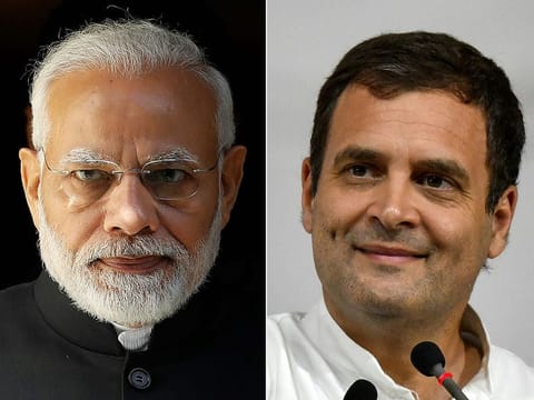 India's Prime Minister Narendra Modi and India's Congress Party president Rahul Gandhi. 