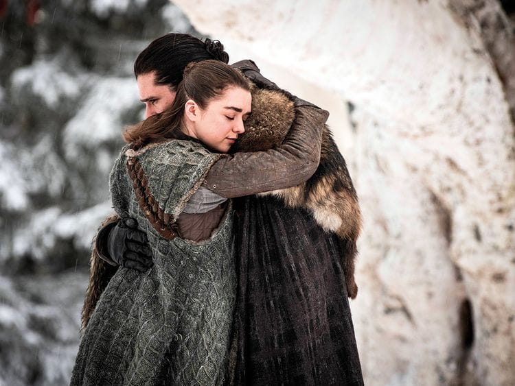 190428 Maisie Williams and Kit Harington in a scene from ‘Game of Thrones’.