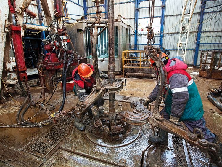 Workers at an oil rig in Tatarstan, Russia